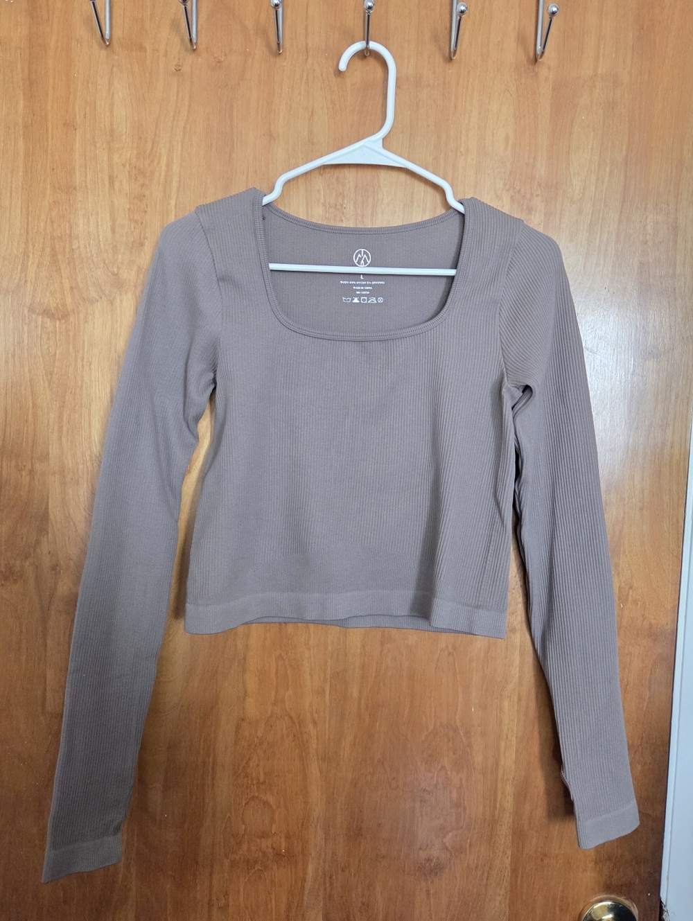 Move Theology Ribbed Square-Neck Long Sleeve Top - Taupe